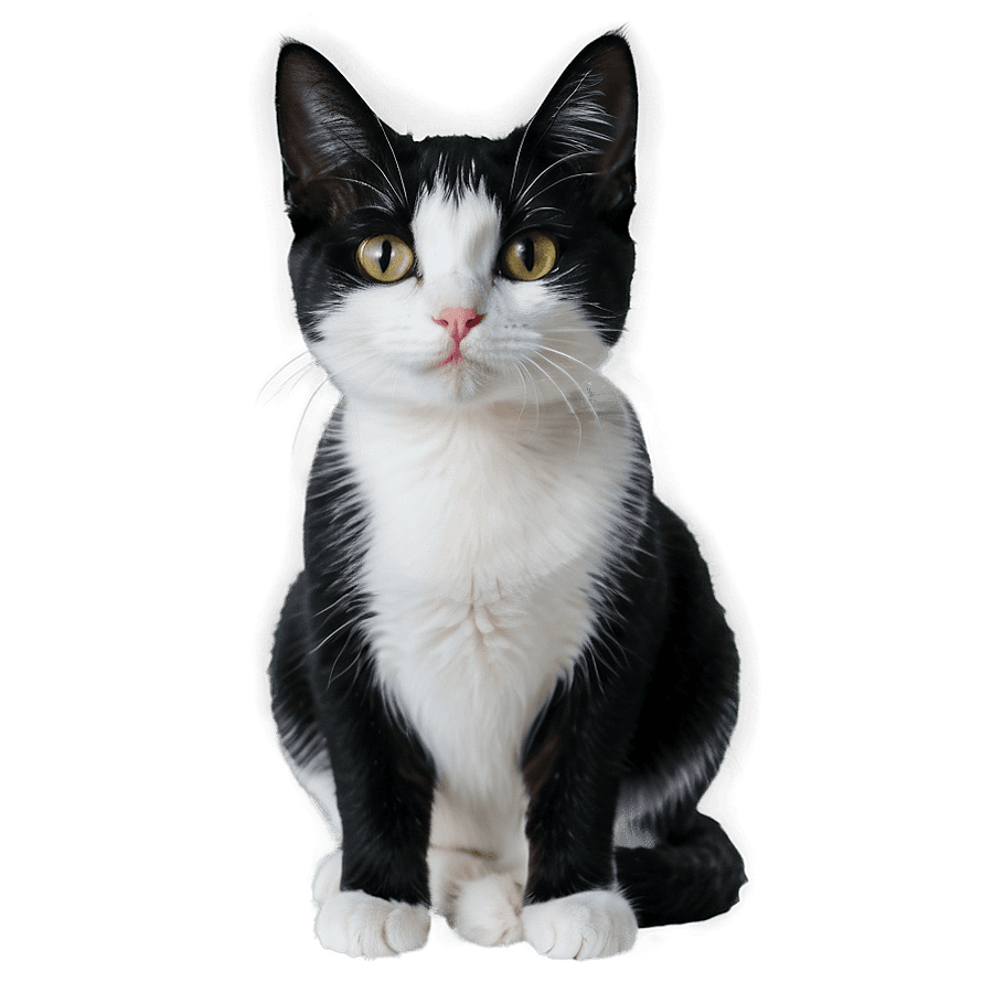 Smiling Black and White Cat PNG 66
