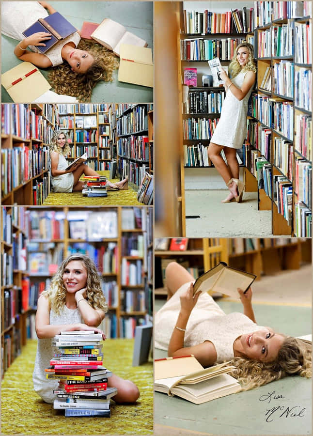 Fotografering af en kvinde i biblioteksbillede