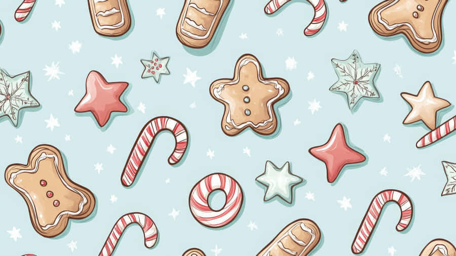 Padrão de Biscoitos de Gengibre e Bastões de Doces
