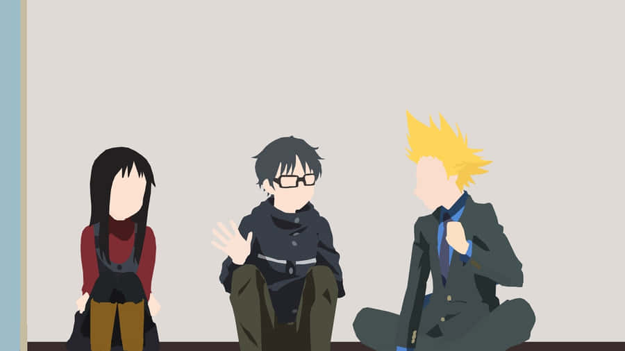Anime Trio sitzt an der Wand