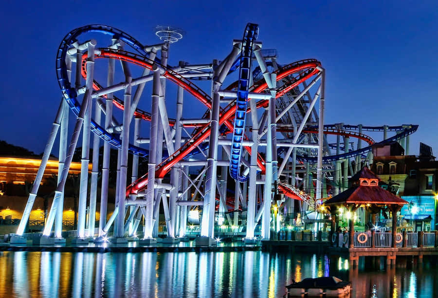 Universal Studios Singapur Achterbahn Nacht