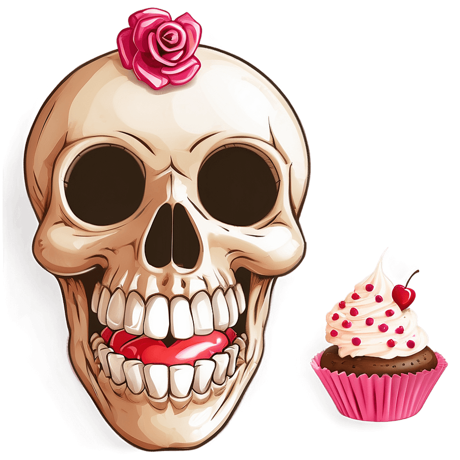 Cute Skull with Cupcake PNG sgv