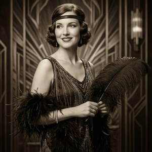 Vintage 1920s flapper style portrait of Nathalie Kelley.