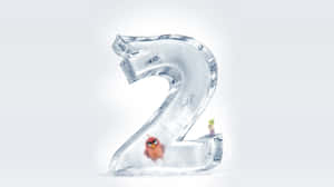 Red angry bird and two green pigs frozen inside a large ice number two. — 2 Wallpaper