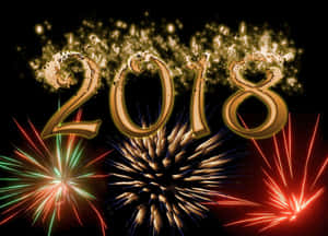 Golden 2018 fireworks display celebrating New Year's Eve at night. — 2018 Picture