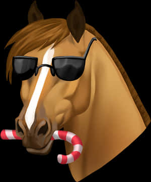 A cartoon horse wearing sunglasses and holding a candy cane. — Sticker SVG