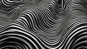 Rayures abstraites ondulantes noires et blanches créant une illusion optique 3D hypnotique.