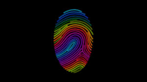 A colorful digital fingerprint pattern on black background