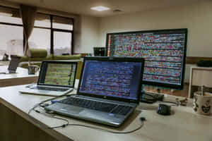 Laptops and monitors showing code in a home office workspace. — 3d 4K Picture