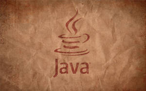 Java-programmeringslogotyp tryckt i rött på åldrat skrynkligt papper med dekorativa kanter.