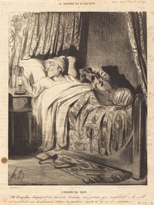 9 heures du soir by Honoré Daumier, created 1839, in lithograph on newsprint. Download this artwork as a high-resolution wallpaper for desktop, tablet, or mobil — Art Picture