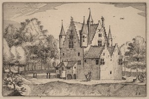 A Castle by Claes Jansz. Visscher (II), created published 1612, in etching. Download this artwork as a high-resolution wallpaper for desktop, tablet, or mobile. — Art Picture