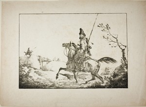 A Cossack by Carle Vernet, created c. 1820, in Lithograph in black on ivory wove paper. Download this artwork as a high-resolution wallpaper for desktop, tablet — Illustration Background
