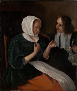 A couple drinking by Jan Havicksz. Steen, created 1660 - 1679, in panel; oil paint (paint). Download this artwork as a high-resolution wallpaper for desktop, ta — Jan Havicksz. Steen Wallpaper