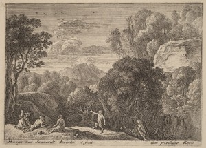A Dancing Satyr by Herman van Swanevelt, in etching. Download this artwork as a high-resolution wallpaper for desktop, tablet, or mobile. — Herman van Swanevelt Wallpaper