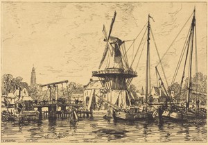 A Haarlem by Maxime Lalanne, created 1877, in etching on laid paper. Download this artwork as a high-resolution wallpaper for desktop, tablet, or mobile. — Maxime Lalanne Wallpaper