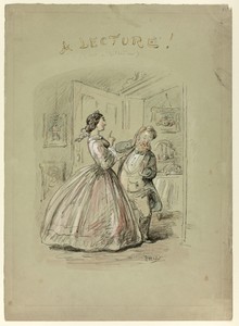 A Lecture! by Hablot Knight Browne, created n.d., in Black crayon, with watercolor and gouache, over touches of graphite, on grayish-green wove paper. Download — Hablot Knight Browne Wallpaper