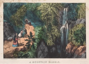 A Mountain Ramble by Nathaniel Currier, created c. 1872–74, in lithograph, hand colored. Download this artwork as a high-resolution wallpaper for desktop, table — Art Picture