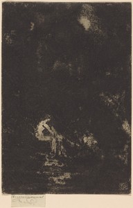 A Nymph Bathing, Moonlight by Theodore Roussel, created c. 1890 - 1900, in softground etching, aquatint, and drypoint on Van Gelder laid paper. Download this ar — Theodore Roussel Wallpaper