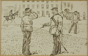 A Poser by Charles Samuel Keene, created 1870/91, in Pen and brown ink, over traces of black chalk, on cream wove card. Download this artwork as a high-resoluti — Illustration Wallpaper