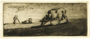 A Sheep Grazing by Jean François Millet, created 1849, in Etching, drypoint and roulette on ivory laid paper. Download this artwork as a high-resolution wallpap — Illustration Wallpaper