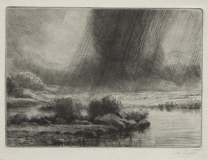 A Storm by Alphonse Legros, created c. 1857–1911, in drypoint. Download this artwork as a high-resolution wallpaper for desktop, tablet, or mobile. — Alphonse Legros Wallpaper