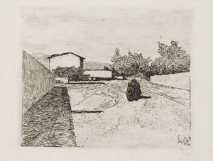A Street by Giovanni Fattori, created c. 1888, in Etching with drypoint on ivory wove paper. Download this artwork as a high-resolution wallpaper for desktop, t — Art Picture