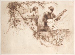 A Symphony by Frederick Stuart Church, created 1884, in etching. Download this artwork as a high-resolution wallpaper for desktop, tablet, or mobile. — Frederick Stuart Church Wallpaper