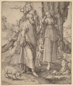 Abraham Repudiating Hagar by Lucas van Leyden, created 1516, in engraving. Download this artwork as a high-resolution wallpaper for desktop, tablet, or mobile. — Painting Picture