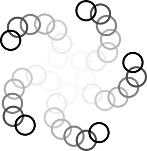 Abstract pattern of interlocking rings in grayscale on black background