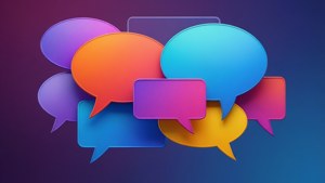 An abstract digital art of colorful speech bubbles representing discussion.