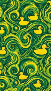 Patrón abstracto verde y amarillo con siluetas de patos.