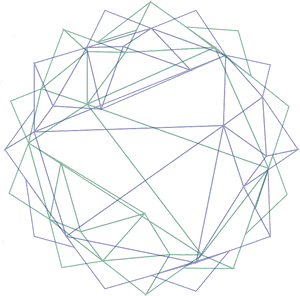 Abstract digital artwork of interlocking blue and green geometric lines forming a 3D polyhedron. — Abstract Lines PNG