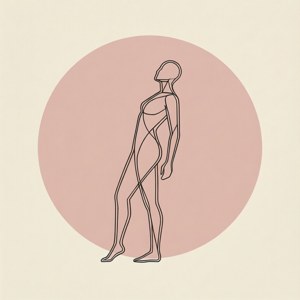 Arte vettoriale minimalista di una silhouette umana inclinata in colori pastello, moderna e astratta.
