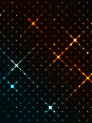 Abstraktes digitales Muster aus leuchtenden orangefarbenen und cyanfarbenen Sternenexplosionen auf dunklem Hintergrund. — Abstract Dot Wallpaper