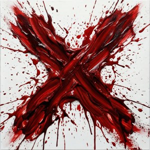 Fondo de pantalla de arte moderno de un salpicadura de sangre X en lienzo