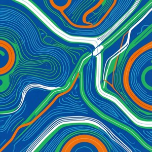 Abstract geometric wallpaper inspired by Waze colors and map lines.