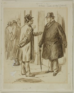 Accommodation by Charles Samuel Keene, created 1870/91, in Pen and brown ink, with brush and brown wash and touches of white gouache, over traces of graphite, o — Illustration Wallpaper