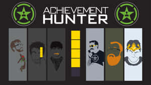 Logotipo da equipe Achievement Hunter com seis retratos estilizados e uma barra de progresso amarela. — Caçador de conquistas Foto Papéis de Parede