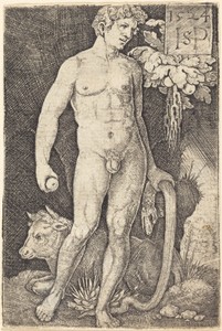 Adam Standing by Hans Sebald Beham, created 1524, in engraving. Download this artwork as a high-resolution wallpaper for desktop, tablet, or mobile. — Hans Sebald Beham Wallpaper