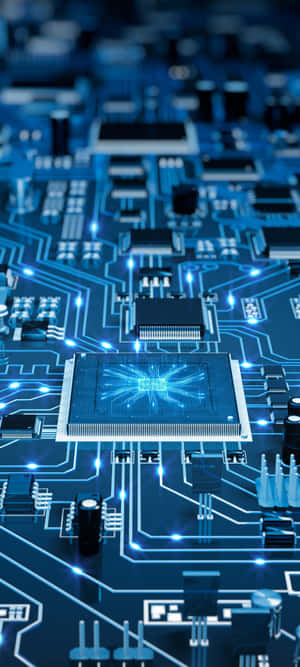 Glowing blue circuit board with central processor emitting light. — Chipset Picture