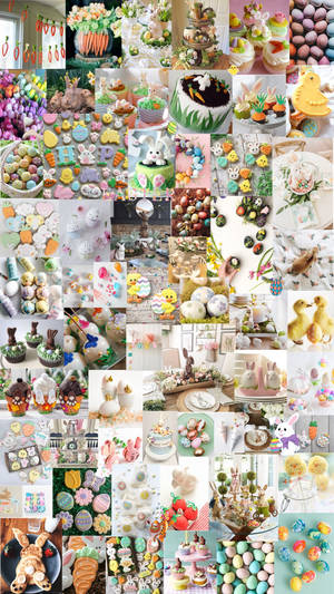 Easter treats and decorations including eggs bunnies and cakes in pastel colors. — Aesthetic Easter Picture