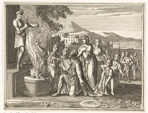 Afgoderij van Salomo by Caspar Luyken, created 1712, in paper; etching. Download this artwork as a high-resolution wallpaper for desktop, tablet, or mobile. — Caspar Luyken Wallpaper