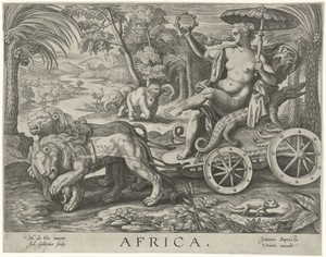 Afrika by Julius Goltzius, created 1575 - 1610, in paper; engraving. Download this artwork as a high-resolution wallpaper for desktop, tablet, or mobile. — Julius Goltzius Wallpaper