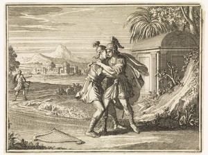 Afscheid van David en Jonathan by Caspar Luyken, created 1712, in paper; etching. Download this artwork as a high-resolution wallpaper for desktop, tablet, or m — Caspar Luyken Wallpaper