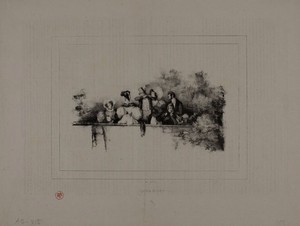 After Dinner by Paul Gavarni, created 1843, in Lithograph in black on ivory wove paper. Download this artwork as a high-resolution wallpaper for desktop, tablet — Illustration Wallpaper