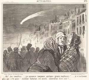 Ah!... les comètes... by Honoré Daumier, created 1858, in lithograph. Download this artwork as a high-resolution wallpaper for desktop, tablet, or mobile. — Art Wallpaper