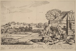 Air by Jan van de Velde (II), in etching. Download this artwork as a high-resolution wallpaper for desktop, tablet, or mobile.