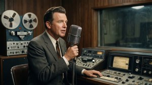 Webb Pierce broadcasting live from a classic radio station.
