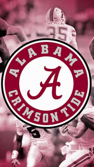 Alabama Crimson Tide football team logo over action shot of players. — Alabama Background